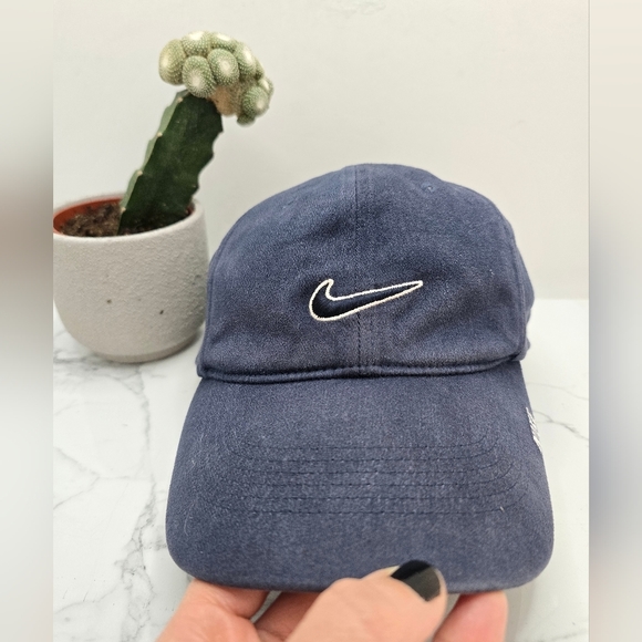 Nike | 90s navy canvas black logo sporty fitted baseball hat | MENS M - Picture 2 of 8